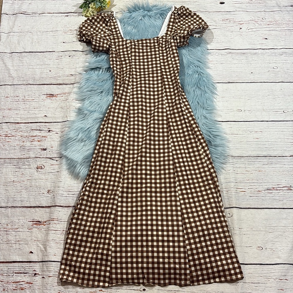 Show Me Your MuMu Brown & Cream Gingham Midi Dress - Picture 2 of 10